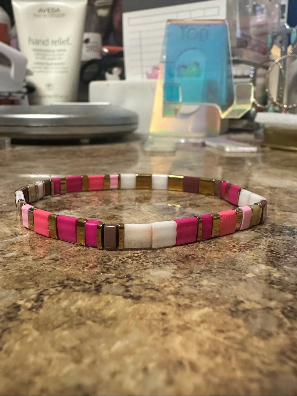 Soft Pink Tila Chiclet Bead Bracelet